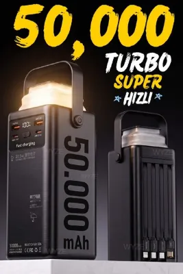 Wyze 50.000 mAh 22,5W/PD Süper Hızlı Şarj Kendinden Kablolu ve Şarj Göstergeli Taşınabilir Kamp Powerbank