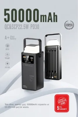 Kensa 50.000 mAh Outdoor LED Işıklı Hızlı Şarj Powerbank – USB-C & Çoklu Cihaz Desteği