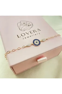 Lovera Jewellery 925 Ayar Gümüş Sertifikalı Rose Renk Nazar Boncuğu Bileklik Kadın Zarif Minimal Gümüş Takı Sevgiliye Özel Gün Doğum Günü Hediyesi Günlük Şık Tasarım