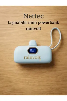 Nettec Rainvolt Mini Kapsül Powerbank – LED Dijital Göstergeli & Dahili Kablolu Taşınabilir Şarj Cihazı