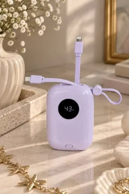VİALUNA 10.000 mAh Çift Kablolu Powerbank – Type-C & Lightning - Mor