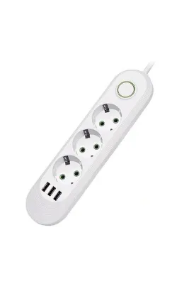 Onetick Akım Korumalı 3 Lü Priz Usb Şarj Aleti 2500 Watt Beyaz 1,8 Metre