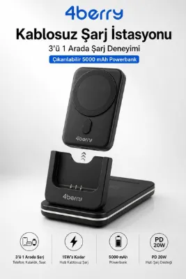 4 Berry Bwlm01b Sihay Powerbank & Stand – 5-in-1, 5000 Mah, 20 W Hızlı Şarj