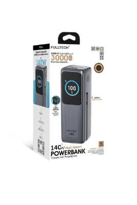 Fulltech FP34 140W 30.000mAh Akıllı Ekranlı Hızlı Şarj Powerbank | 2xUSB-C & Dahili Kablo | 4 Cihaz