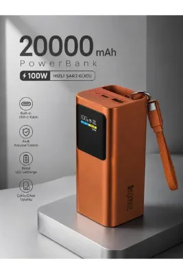 DEANB 20000mAh 100W Hızlı Şarj Powerbank Akıllı Dijital Ekran Type-C Kablolu USB Type-C Girişli