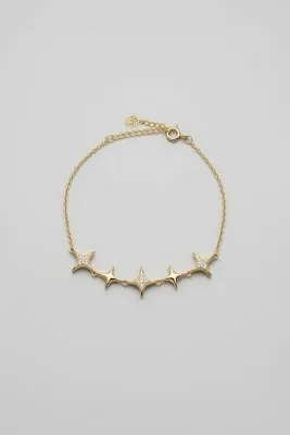 So CHIC... Kuzey Yıldızı 18 Ayar Sarı Altın Kaplama 20 Cm Gümüş Minimal Bileklik