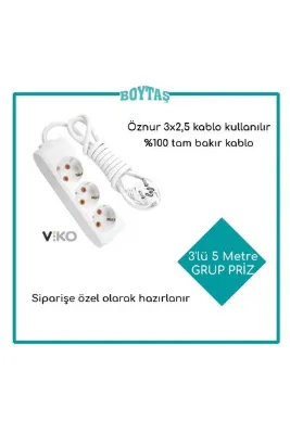 VİKO 3'LÜ GRUP PRİZ / ÖZNUR 3* 2.5 KABLO KULLANILIR / FIRIN VE ISITMA İÇİN ÖZEL HAZIRLANIR / 5 METRE