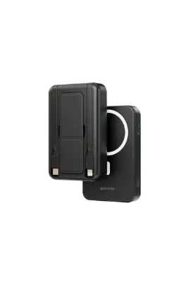 porodo 10000mAh MagSafe Powerbank, Dahili Type-C ve Lightning Kablolu, 22.5W Hızlı Şarj Destekli Standlı
