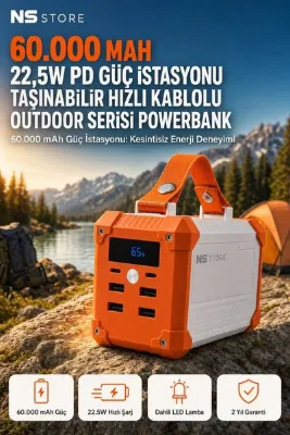 NS Store 60.000 mAh PD Hızlı Şarj Destekli Dijital Göstergeli Outdoor Taşınabilir Güç İstasyonu Powerbank