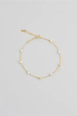 So CHIC... Pearl 18 Ayar Sarı Altın Kaplama 21 Cm Gümüş Minimal Bileklik