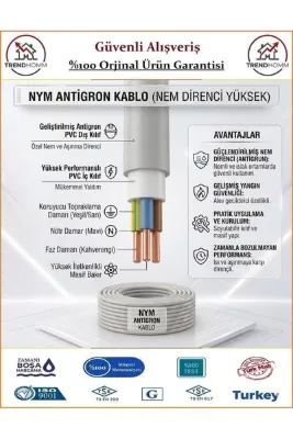 ÖZNUR 3x2,5 NYM Antigron Elektrik Kablosu - %100 Bakır - 4 Metre