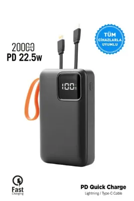 İntouch 20.000 mAh Mini Kablolu Hızlı Powerbank 22W PD Quick Fast Taşınabilir Şarj Cihazı