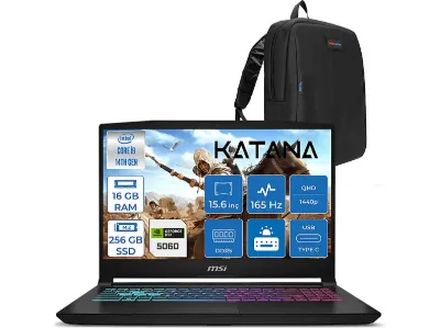 MSI Katana 15 HX RTX5060 8 GB 115 W 2k QHD B14WFK450XTRF01 Intel Core i9-14900HX 16 GB RAM 256 GB SSD 15,6 inç FreeDOS Laptop+Çanta Siyah