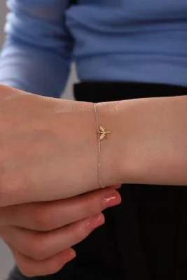Bilsen Store 925 Ayar Gümüş Zincirli Çift Renkli Sallantılı Yusufçuk Bileklik