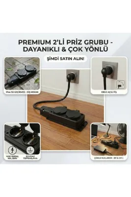 Gündüz Elektromarket 3x2,5 mm Kalın Kablolu 1,5 Metre İkili Uzatma Kablosu – Isıtıcı, Çamaşır ve Kurutma Makinesi İçin