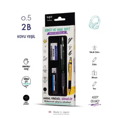 Tombow SH-300 Grip Mekanik Kurşun Kalem 0,5mm Plastik Kutulu Set Koyu Yeşil