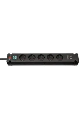 Brennenstuhl Bremounta 2X USB li Şarj 5 Soketli Priz 3m Siyah