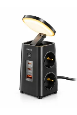DEANB Akım Korumalı 4'lü Priz 1 USB 2 Type-C Gece Lambalı Masaüstü Hızlı Şarj Çoklayıcı