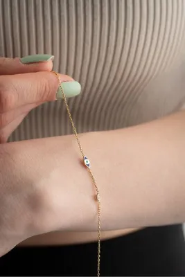 Nereze 925 Ayar Gümüş Gold Kaplama Tektaş Detay Minimal Göz Bileklik