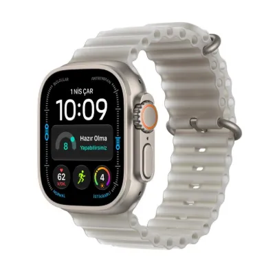 Apple Watch Ultra 4 GPS + Cellular, 49mm Natürel Titanyum Kasa ve Buzlu Gri Ocean Kordon