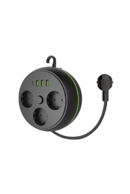 Airstorr Termal Akım Korumalı Makaralı 2M Kablolu 3 Prizli 3 USB 1 Type-C Priz