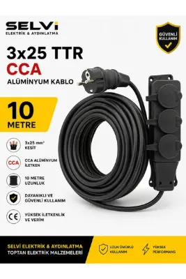 10 metre 3x25 cca siyah Kablolu seyar