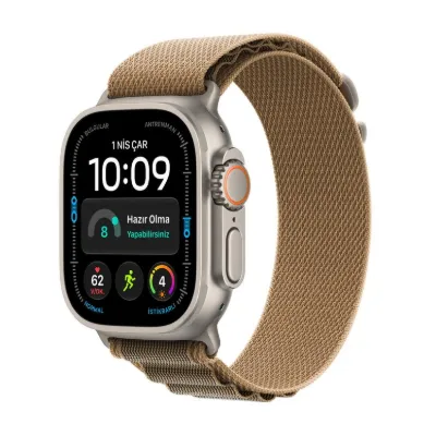 Apple Watch Ultra 4 GPS + Cellular, 49mm Natürel Titanyum Kasa ve Çöl Rengi Alpine Loop - Orta Boy