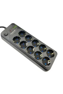 3423 10'lu 2Metre Kablolu 2USB+2TYPE-C Girişli Akım Korumalı Grup Priz