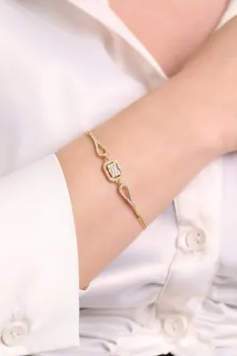 ADA LİFE GÜMÜŞ 925 Ayar Gümüş gold Baget Taşlı Bileklik