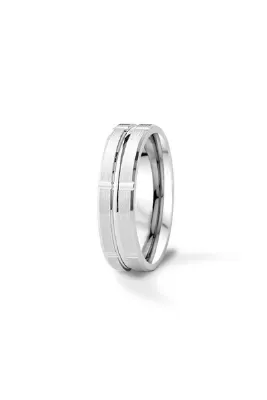 Silver Self Gümüş Alyans 5 Mm Orta Yan Çizgi