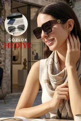 Lozzo Kadın UV400 Oversize Aksesuarlı Kahverengi Güneş Gözlüğü 23065 c3