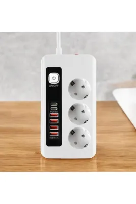 Protonust 3 Lü PRİZ 3X Soket Termal Akım Korumalı Power Tuşlu 4x USB 2x Type-C Çıkışlı Kablolu Çoklu Priz