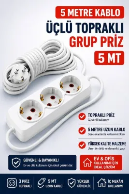 FIRSAT YOLU Üçlü Topraklı Grup Priz 5 Metre