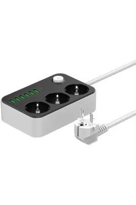 ThenTech USB den Şarj Edebilir 3 Priz girişli 6 USB Kapasiteli Uzatma Kablo 3'lü Priz
