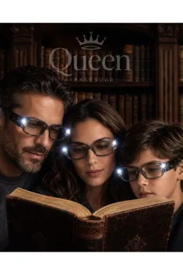 QUEEN AKSESUAR Lüks geniş kenarlı siyah Işıklı kitap Okuma Gözlüğü Çocuk ve Yetişkin Uyumlu şeffaf Kutulu
