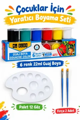 NEON PLUS Guaj boya 6x22ml, Resim Palet, Fırça, Boyama Etkinlik Seti