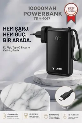 Torima Taşınabilir Batarya 10000 Mah Type-C Hızlı Şarj Dijital Göstergeli 22,5W Powerbank TRM-1017 Siyah