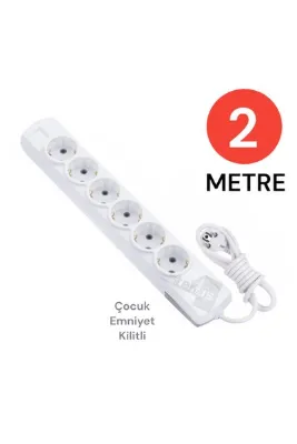 Tek-İş Grup Priz Topraklı 6 Lı 2 Metre Çocuk Korumalı Çoklu Priz Seyyar Ara Kablo Uzatma Kablosu