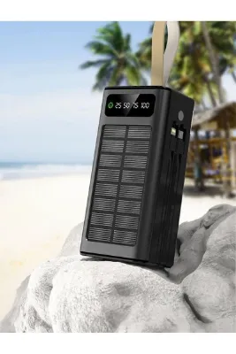MATECHNO Solar 30.000 Mah Güneş Enerjili Led Işıklı Powerbank Şarj Aleti 4xUsb Çıkış Çoklu Şarj Çıkışı Kablo