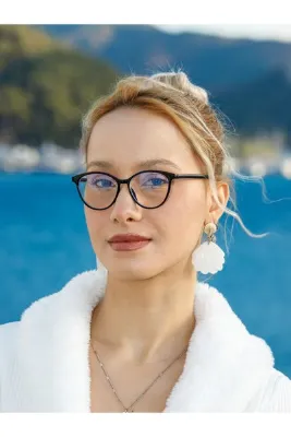 Angel Eyes Siyah Cat Eye Mavi Işık Korumalı Şeffaf Kadın Ekran Gözlüğü UV400 Korumalı