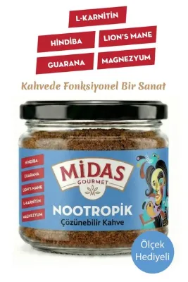 Midas Gourmet Nootropik - L-Karnitin, Guarana, Lion's Mane ve Magnezyum İçeren Hindiba Kahvesi 120g