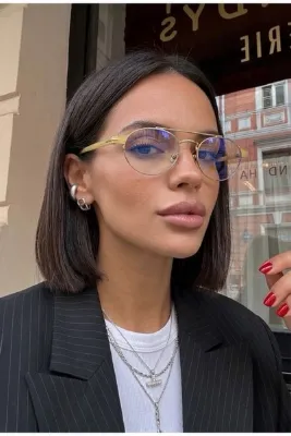 Eyesofia Berina Unisex Elips Gold Sarı Çerçeveli Ultra Hafif Mavi Işık Filtreli Blue Block Gözlüğü