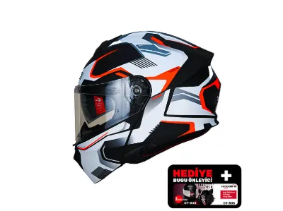 YOHE 935SV Çene Açılır Mat Siyah Beyaz Çift Vizör UV Bluetooth Yuvalı ECE 22.06 MIPS Xlarge Motosiklet Kaskı