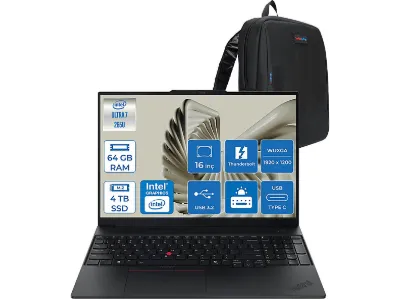 LENOVO ThinPad E16 Gen 3 DDR5 WUXGA IPS 21SR0076TXF30 Intel Core Ultra 7 265U 64 GB RAM 4 TB SSD 16 inç FreeDOS Laptop+Çanta Siyah