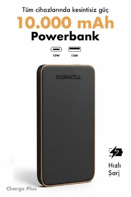 Duracell 10 000 mAh Powerbank 15W USB-C & USB-A Hızlı Şarj Çift Çıkışlı Taşınabilir Şarj Cihazı