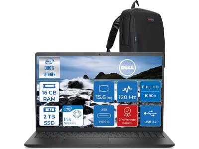 DELL Vostro 3530 Iris XE FHD 1920X1080 N1601PVNB3530F04 Intel Core i7-1355U 16 GB RAM 2 TB SSD 15,6 inç FreeDOS Laptop+Çanta Siyah