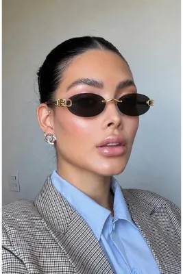 REN EYEWEAR Soren 48 Ekartman Oval Çerçevesiz Gold Metal Kadın Güneş Gözlüğü Tasarım UV400 Korumalı