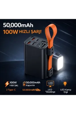 GoMarkt 100W Süper Hızlı Şarj Powerbank 50000mAh Taşınabilir Şarj Aleti – LED Göstergeli