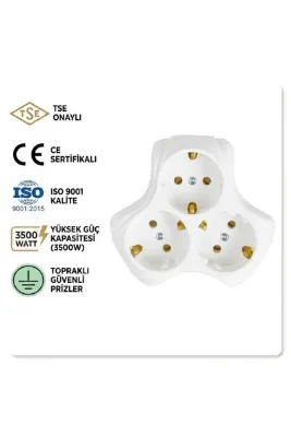 bydiz 3'lü Golyat Priz Papatya Fiş Çoklayıcı 3500W Topraklı Priz Dönüştürücü TSE CE Yüksek Güç ve Güvenli