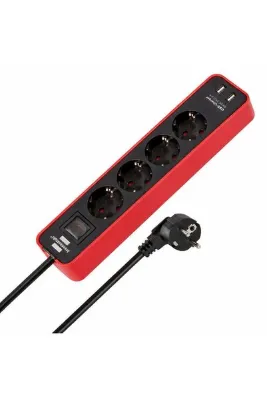 Brennenstuhl 2 X USB Hızlı Şarj Özellikli 4 Soketli Priz Kırmızı
